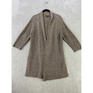 Eileen Fisher Cardigan Sweater Womens Medium Beige Linen Longline Open Front
